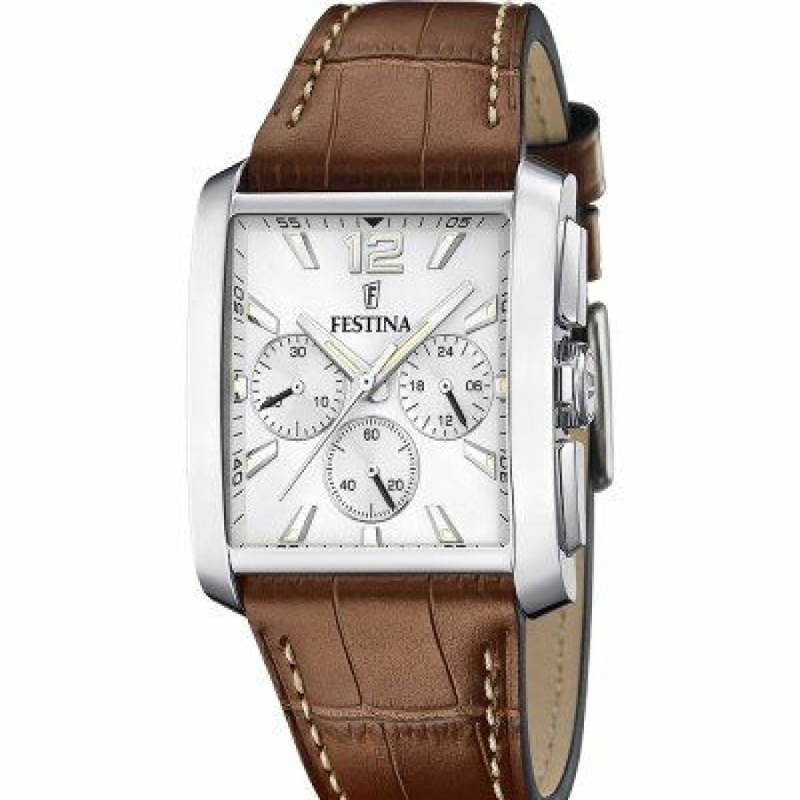 Festina Festina F20636-1 Men'S Chronograph Brown Leather Strap Wristwatch | Chronographen