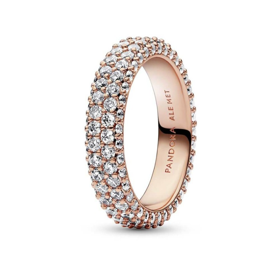 Pandora Pandora Timeless Damen Doppelreihiger Pave Ring Grose 52 Rosegold 182629C01-52 | Ringe