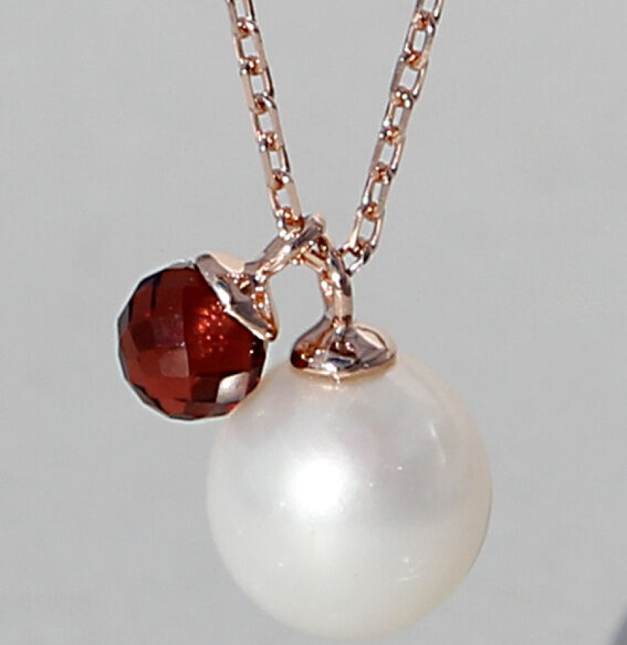 Campur Silbercollier Rose Vergoldet; Swz Perle Und Granat | Fine Pearls Cs1361D | Halsketten