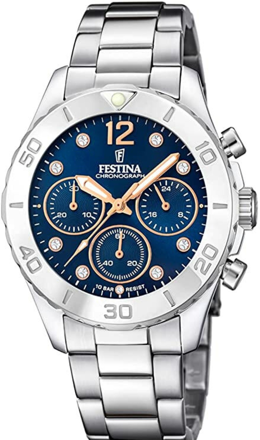 Festina Damen Chronograph Mit Steinen Als Index F20603/3 | Chronographen