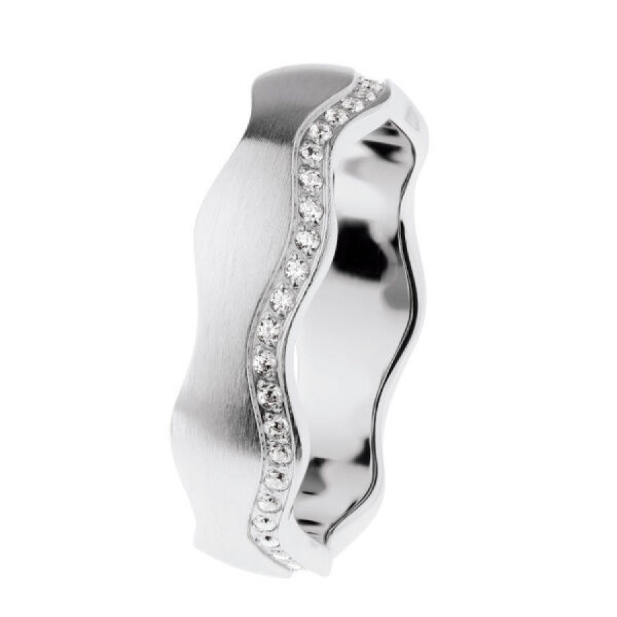 Ernstes Design Ernstes Design Damen Wellenring Mit Zirkonia Reihe Grose 57 Silber R556-57 | Ringe