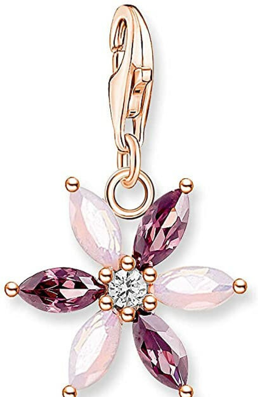 Thomas Sabo Thomas Sabo Charm Anhanger Blume, Rosa Steine, Rosegold 1874-323-7 | Charms & Anhanger