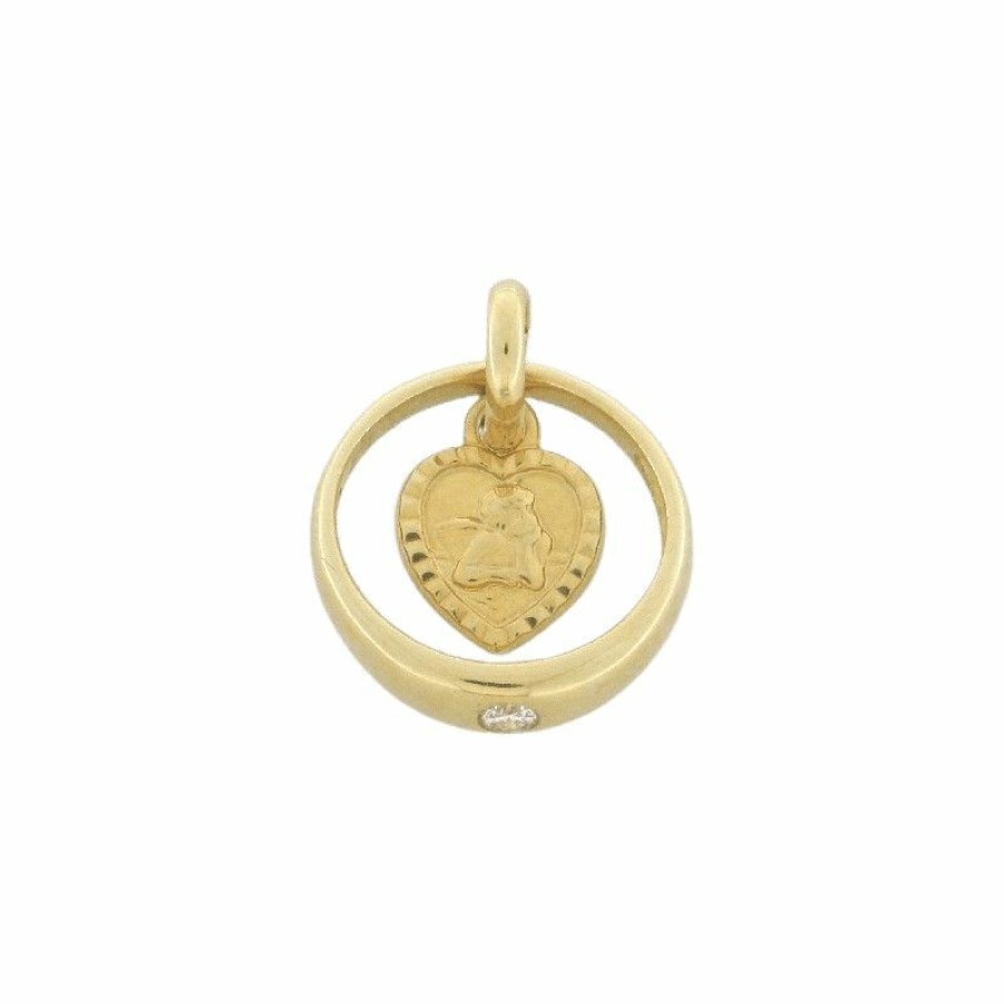 Dein-Juwelier Kollektion Kinder Anhanger Mit Engel Auf Herz Munze Und Zirkonia Gold 802.1073 | Charms & Anhanger