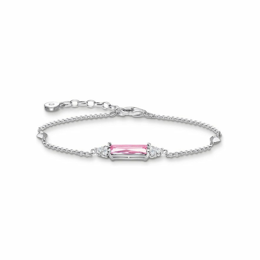 Thomas Sabo Thomas Sabo Damen Armband Mit Rosa Zirkonia Charm 19Cm Silber A2018-051-9-L19V | Armbander