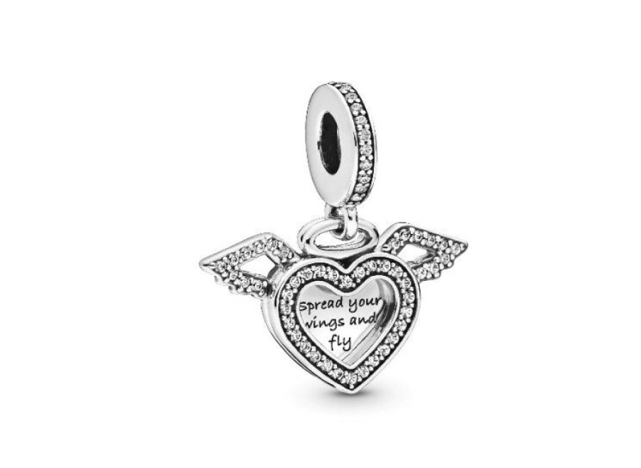 Pandora Pandora Moments Damen Charm Herz Und Engelsflugel Silber 798485C01 | Charms & Anhanger