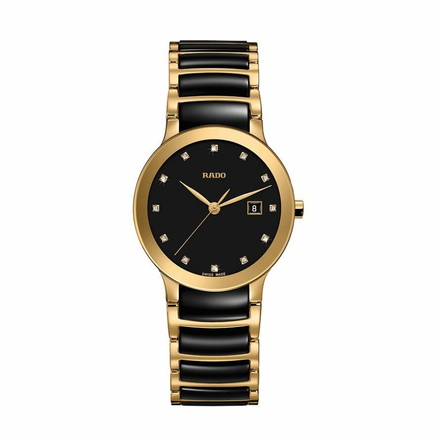 Rado Rado Damen Analoguhr Centrix Diamonds Schwarz Gold R30528762 | Analoguhren