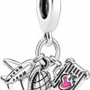 Pandora Pandora Damen Anhanger Flugzeug, Globus Und Koffer Charm Silber 799435C01 | Charms & Anhanger