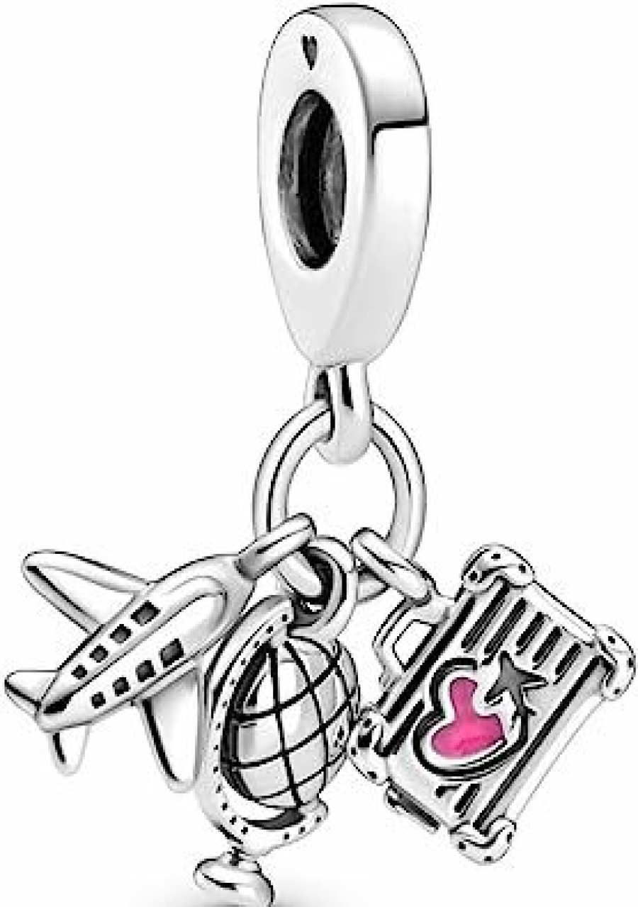 Pandora Pandora Damen Anhanger Flugzeug, Globus Und Koffer Charm Silber 799435C01 | Charms & Anhanger