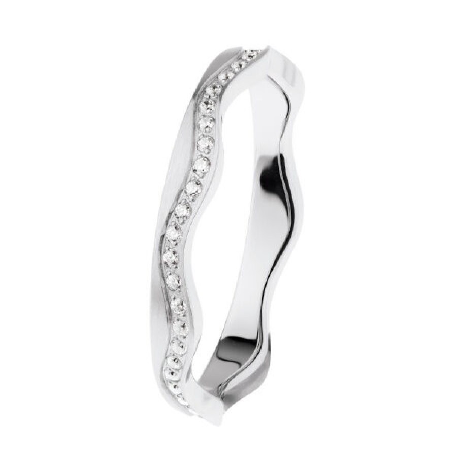 Ernstes Design Ernstes Design Damen Wellenring Zirkonia Reihe Grose 57 Silber R560-57 | Ringe