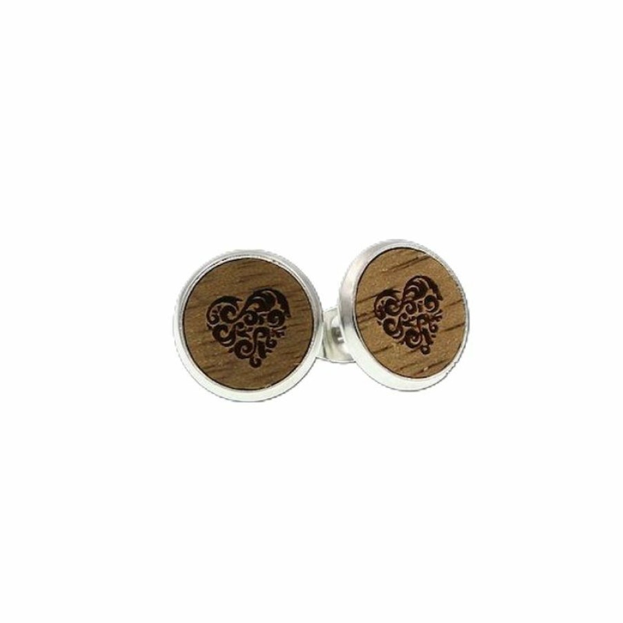 Eydl Eood Jewelry Eydl Wood Jewelry Damen Holz Ohrstecker Mit Herzmuster O 10Mm Bicolor 6163-1 | Ohrringe