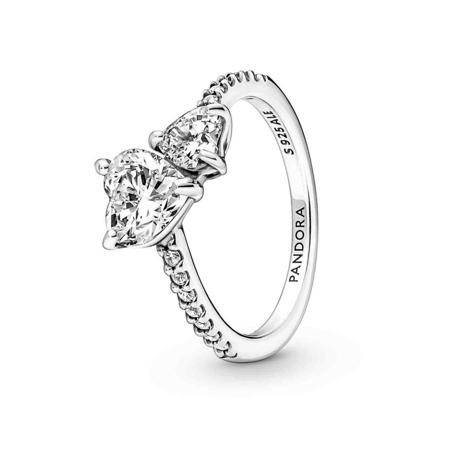 Pandora Pandora Timless Damen Ring Doppel-Herz Mit Zirkonia Grose 56 Silber 191198C01-56 | Ringe