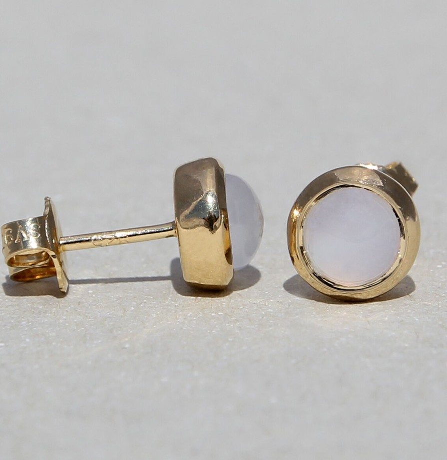 Campur Campur Silberohrstecker Mit Chalcedon 6Mm, 18 Ct Vergoldet Es1550Ch | Ohrringe