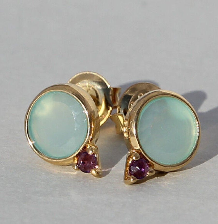 Campur Campur 18Ct Vergoldet, Aqua Chalcedon, Amethyst | Krona Es1479Ch | Ohrringe