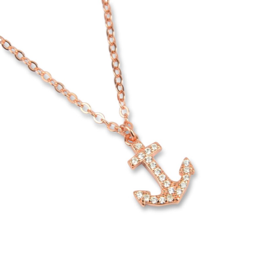 Dein-Juwelier Kollektion Damen Halskette Mit Zirkonia Anker Anhanger Rosegold 157-118_Rg | Halsketten