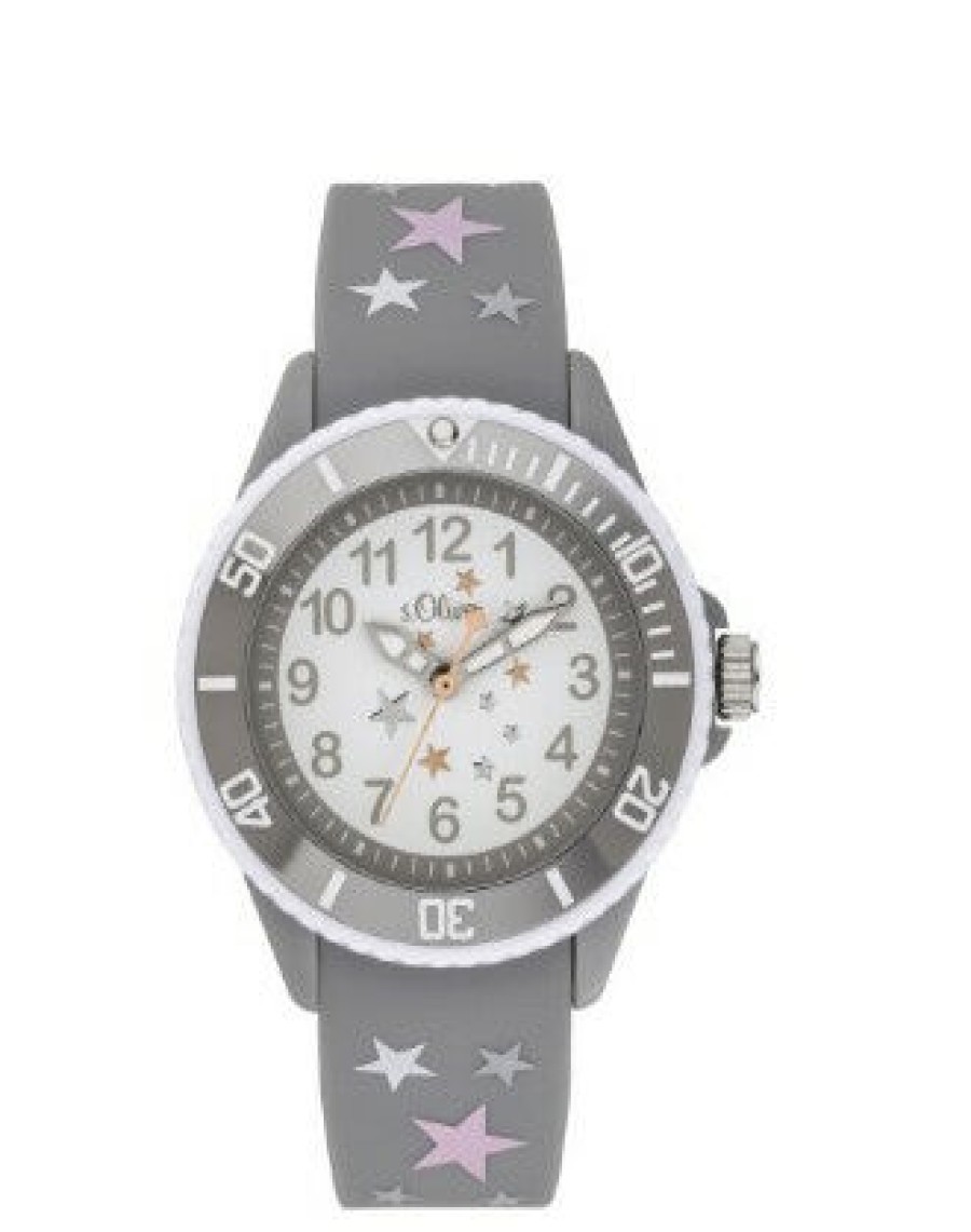 s.Oliver S.Oliver Kinder Analoguhr Sterne Mit Kunststoffarmband Grau So-3925-Pq | Analoguhren