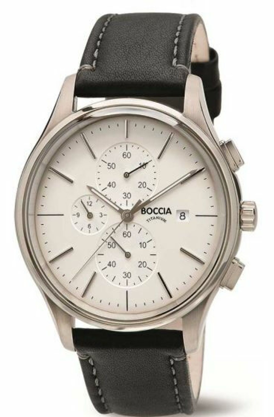 Boccia Boccia Titanium Herrenuhr Chronograph Mit Schwarzem Lederarmband 3756-01 | Chronographen