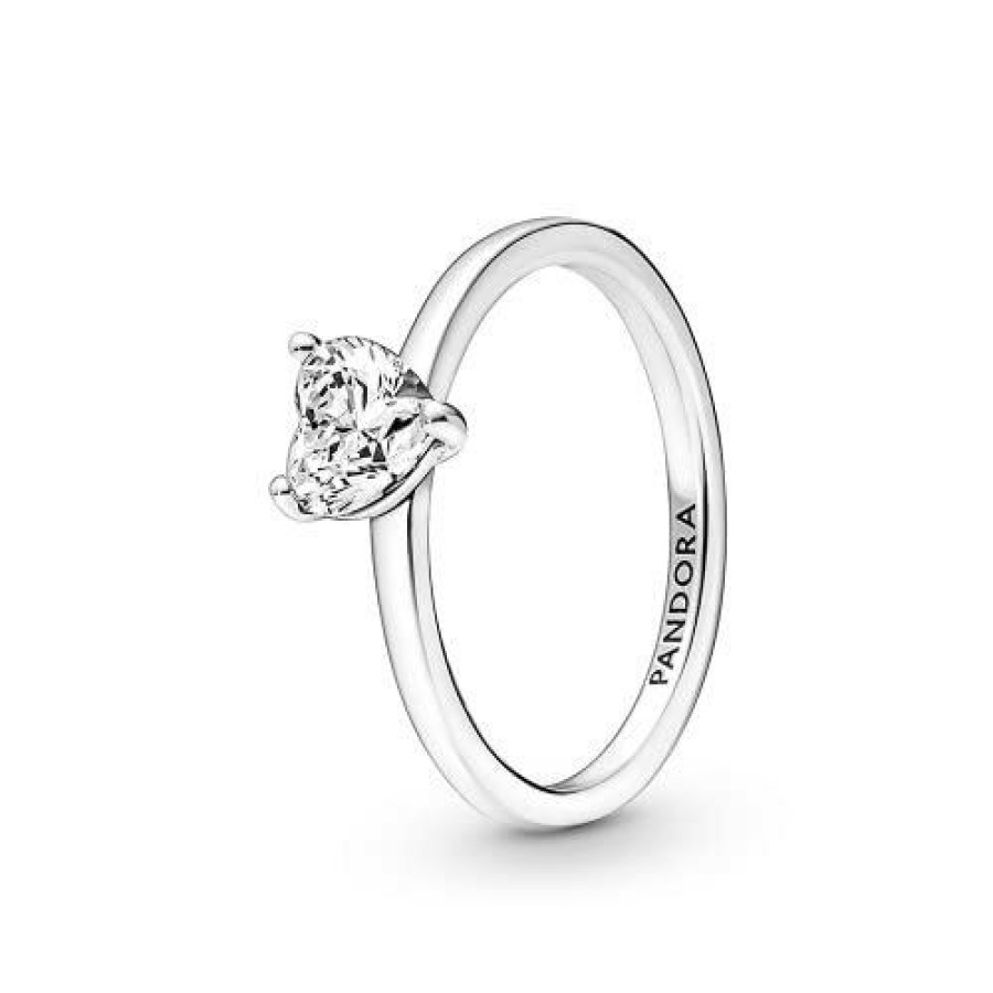 Pandora Pandora Damen-Silberring Funkelnder Herz Solitar 191165C01 | Ringe