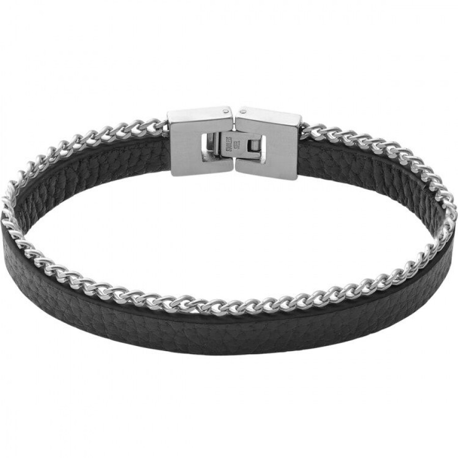 Xenox Xenox Herren Lederarmband Leather & More Mit Panzerkette Schwarz X4554 | Armbander