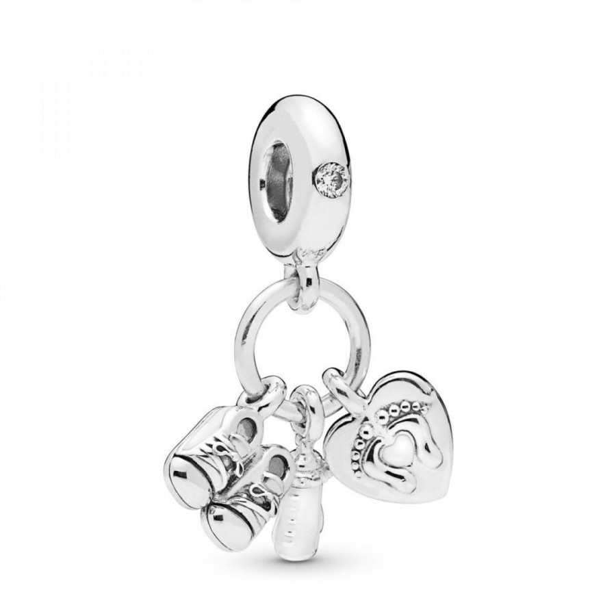 Pandora Pandora Damen Nuckelflasche Und Babyschuhe Anhanger Silber 798106Cz | Charms & Anhanger