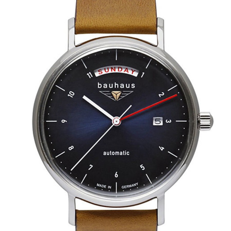 Bauhaus Bauhaus Herren Automatikuhr Daydate Mit Lederarmband Hellbraun 21623 | Automatikuhren