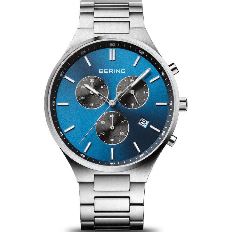 Bering Bering Herren Chronograph Titanium Silber Blau 11743-707 | Chronographen