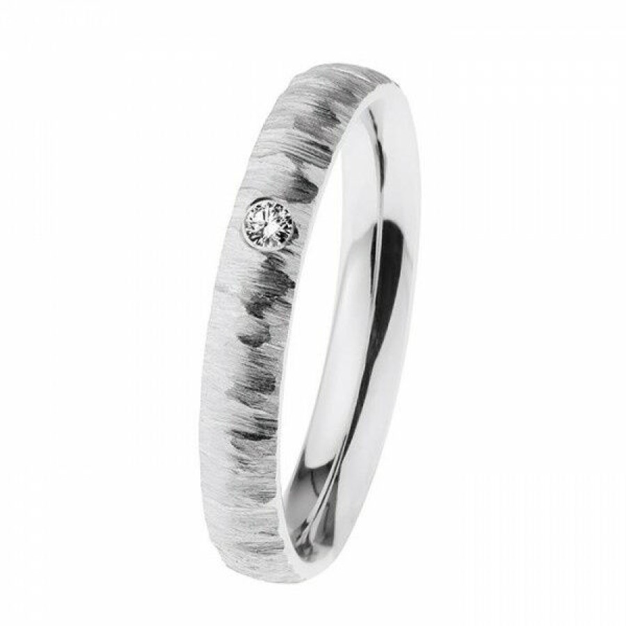 Ernstes Design Ernstes Design Damen Trauring Mit Diamant Schmal Grose 55 Silber R633-55 | Ringe