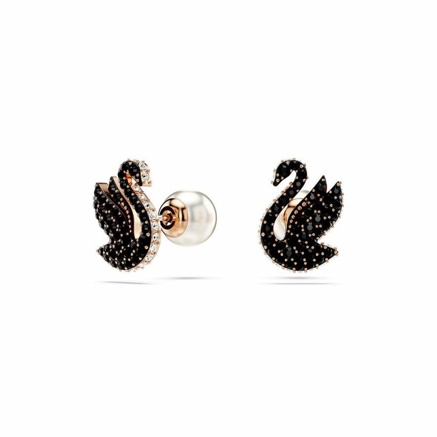 Swarovski Swarovski Damen Ohrstecker Black Swan Iconic Rosegold 5684608 | Ohrringe