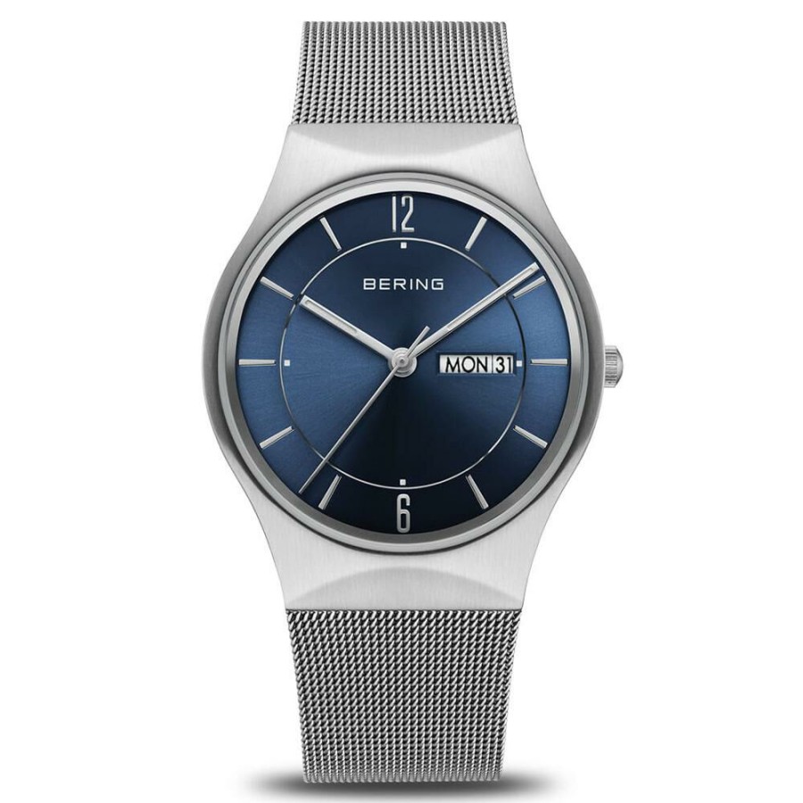 Bering Bering Herren Analoguhr Day Date Blau Mit Milanaiseband Silber 11938-003Dd | Analoguhren