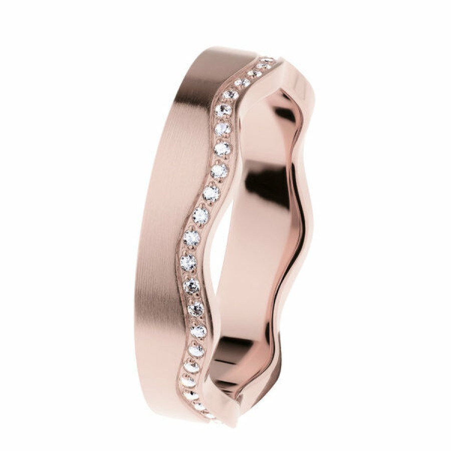 Ernstes Design Ernstes Design Damen Wellenring Mit Zirkonia Reihe Grose 57 Rosegold R555-57 | Ringe