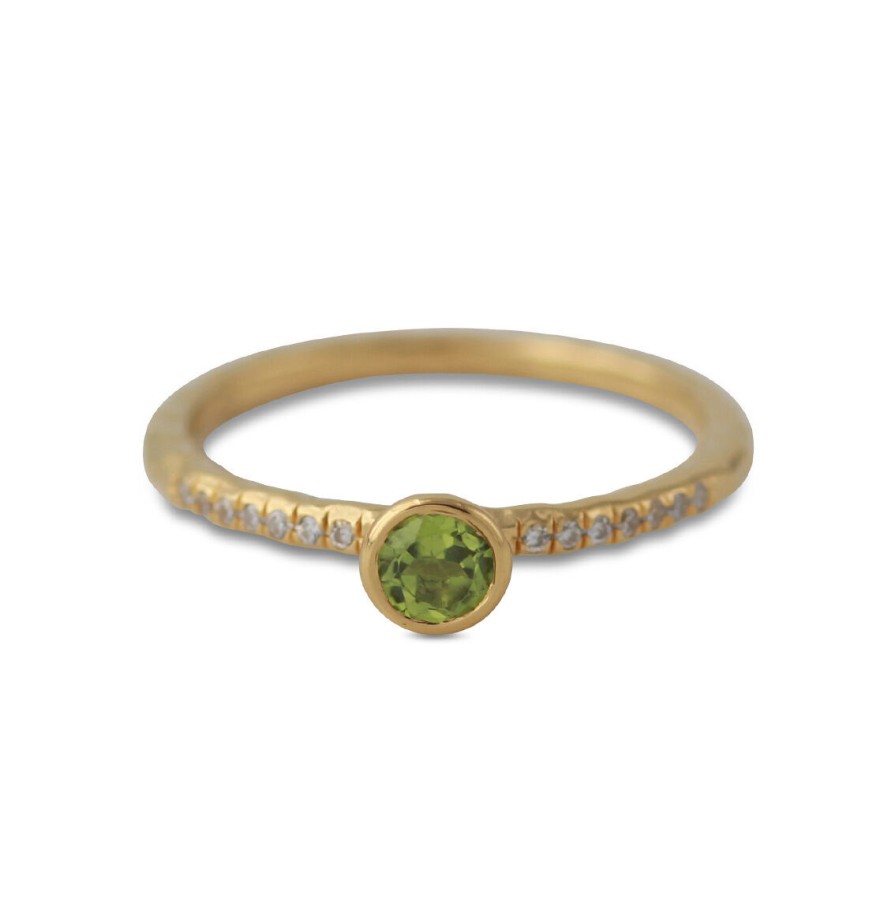 Campur Silberring Mit 4 Mm Peridot Und 1,1 Mm Zirkonia, 18Ct Vergoldet | Ringe