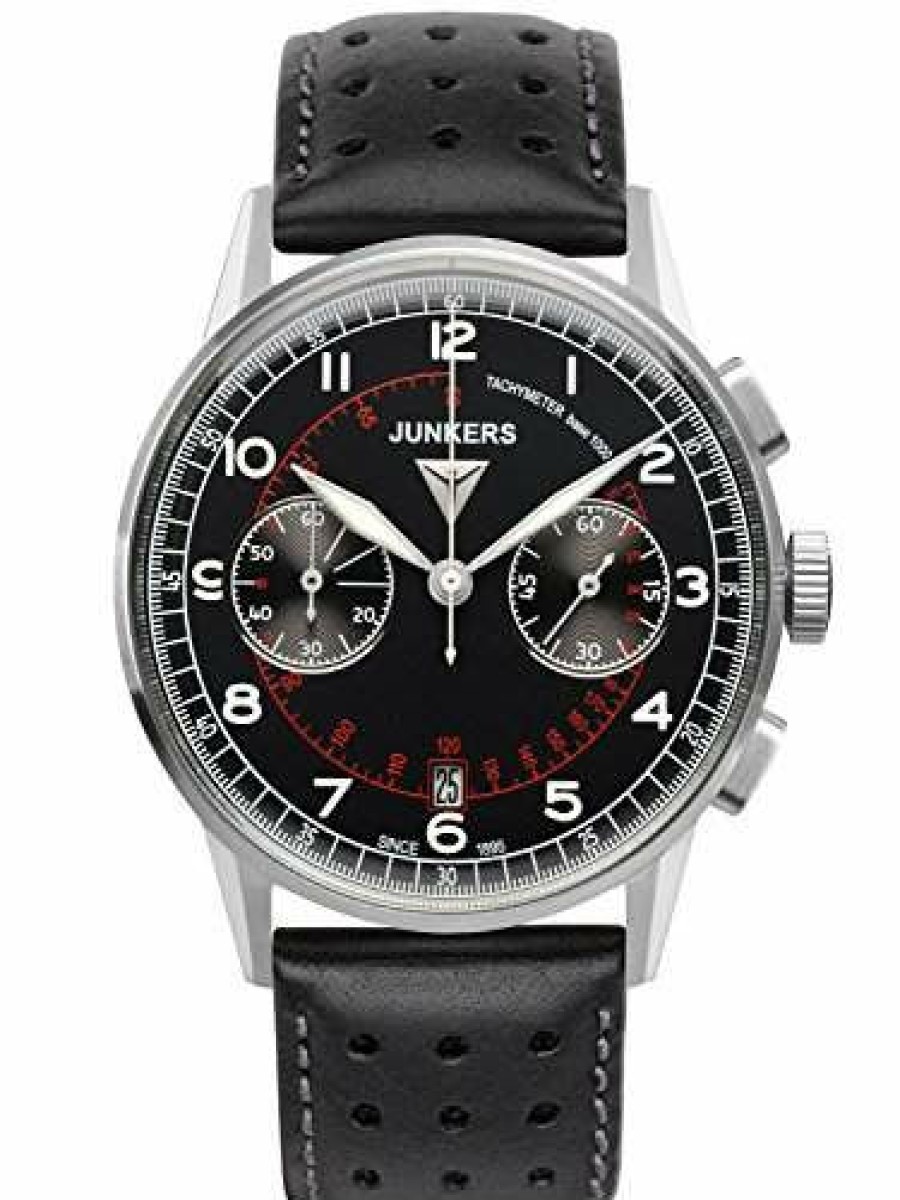 Junkers Junkers Herren Quarzuhr Chronograph Mit Lederband Schwarz 69702 | Chronographen