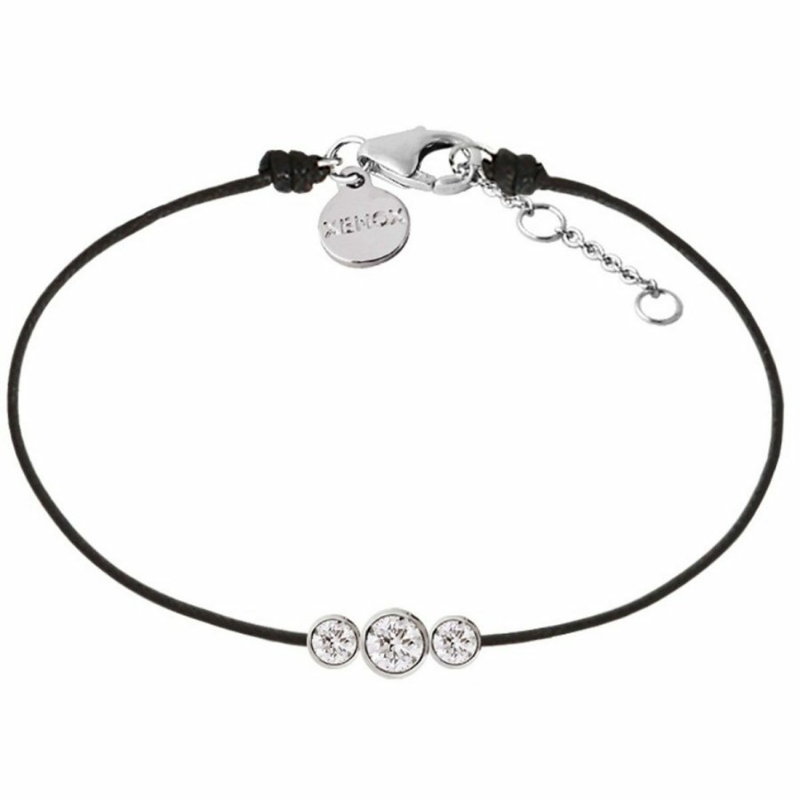 Xenox Xenox Damen Armband Silver Circle Mit Zirkonia Steinen Stoff Band Schwarz Xs7322 | Armbander