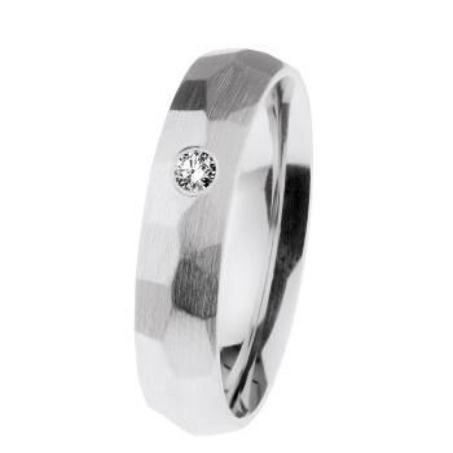 Ernstes Design Ernstes Design Trauring Mit Diamant Mattiert, Facettiert Und Poliert R655-55 | Ringe