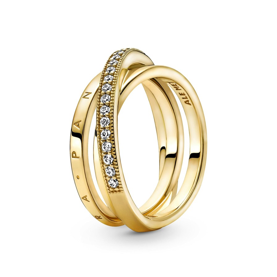 Pandora Pandora Damen-Ring Dreifach Gekreuzte Pave Schienen Goldfarben 169057C01 | Ringe