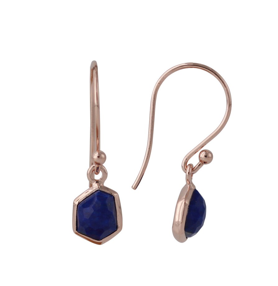 Campur Campur Silberohrhanger Mit 6 Mm Lapis, 18Ct Vergoldet Es1757Ll | Ohrringe