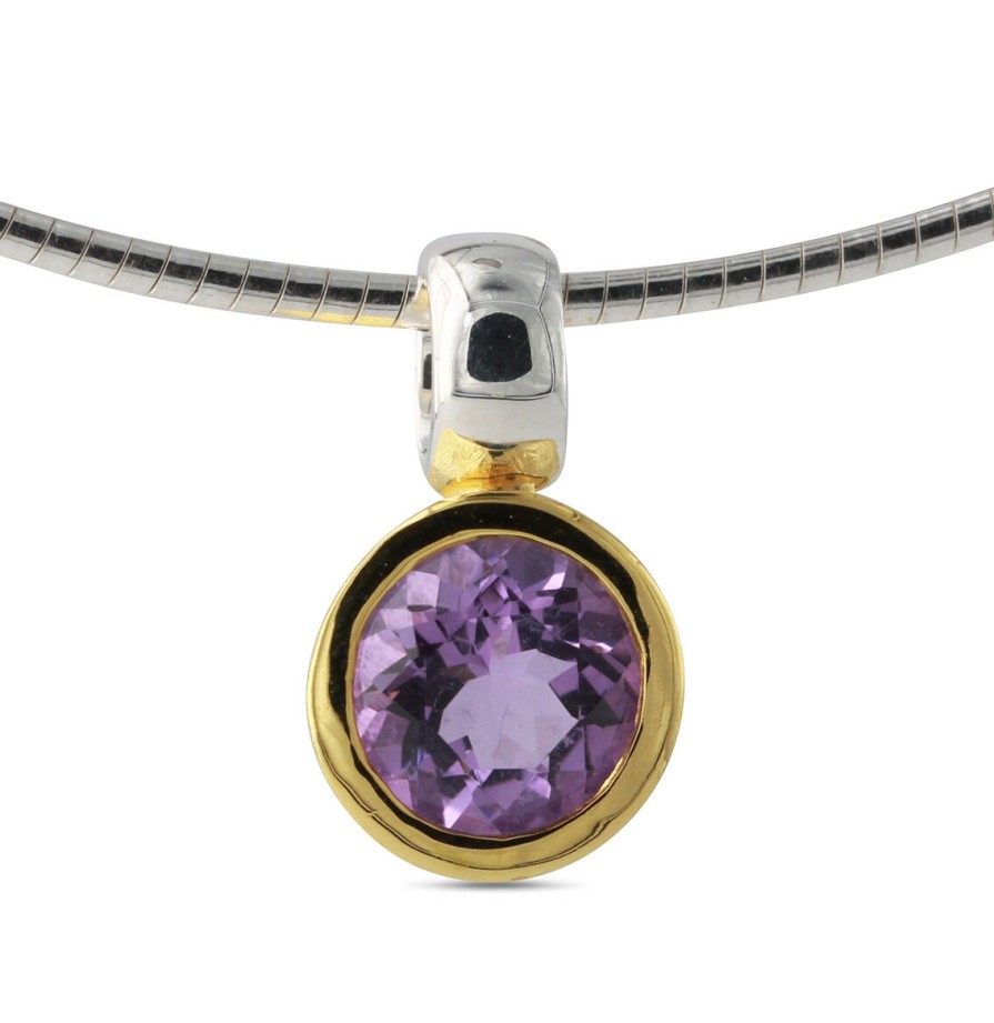 Campur Anhanger Rund, Vergoldet, Amethyst | Halsketten