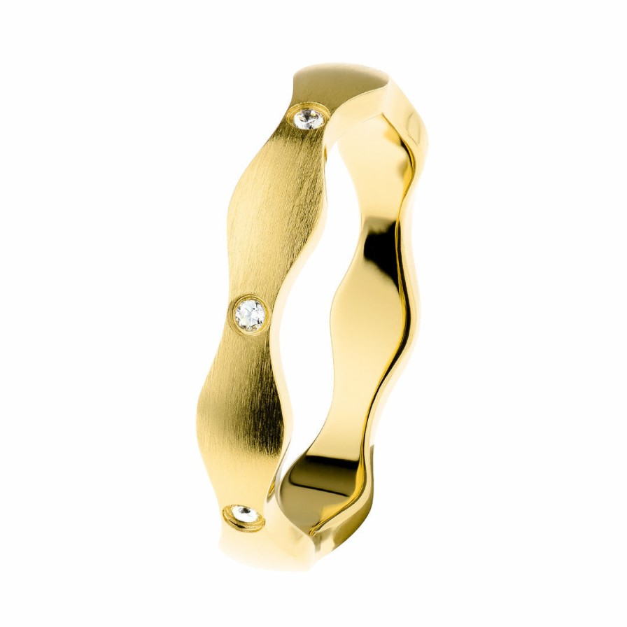 Ernstes Design Ernstes Design Damen Wellenring Mit Zirkonia Steinen Grose 57 Gold R575-57 | Ringe