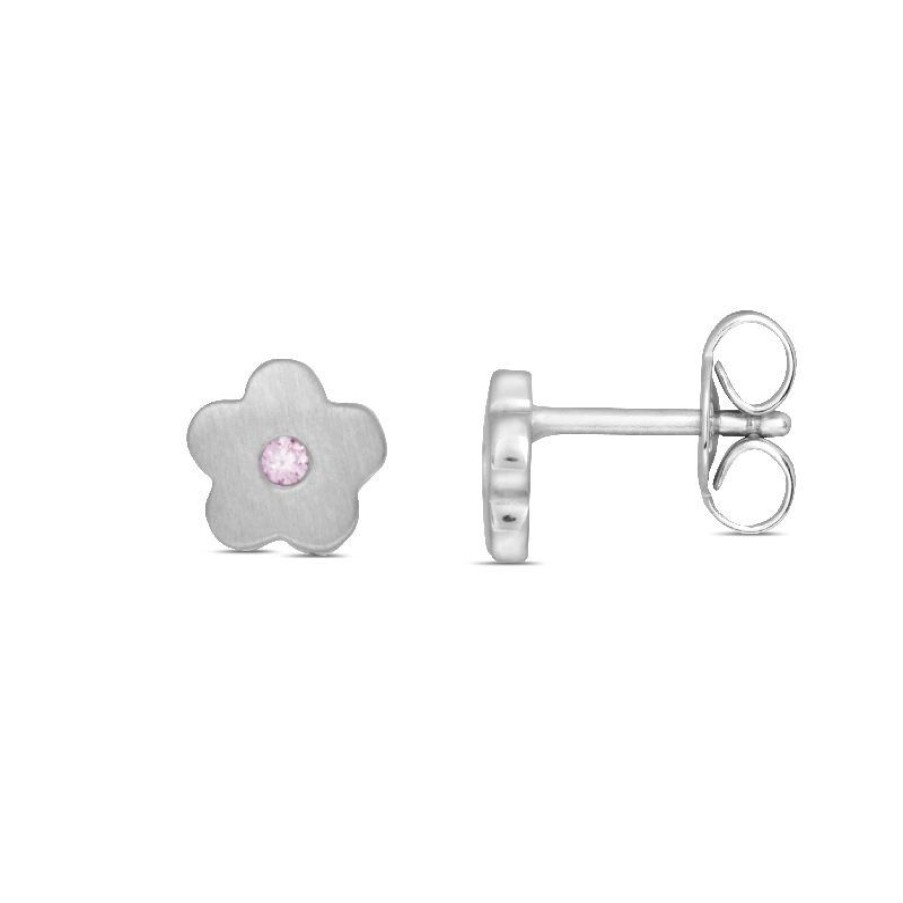 Dein-Juwelier Kollektion Kinder Ohrstecker Silver Basics Blumen Mit Rosa Zirkonia Silber 32.1004.R | Ohrringe