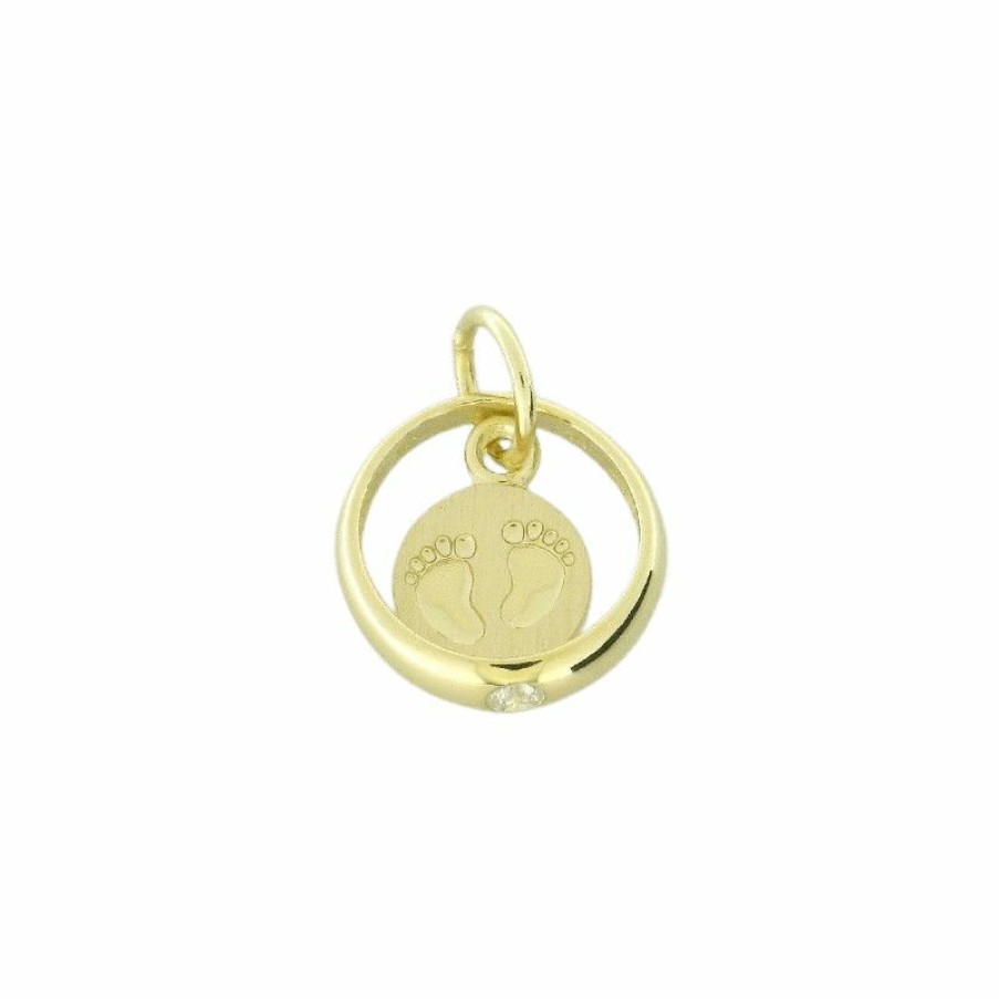 Dein-Juwelier Kollektion Kinder Anhanger Coin Mit Babyfusen Und Zirkonia Stein Gold 803.1115 | Charms & Anhanger