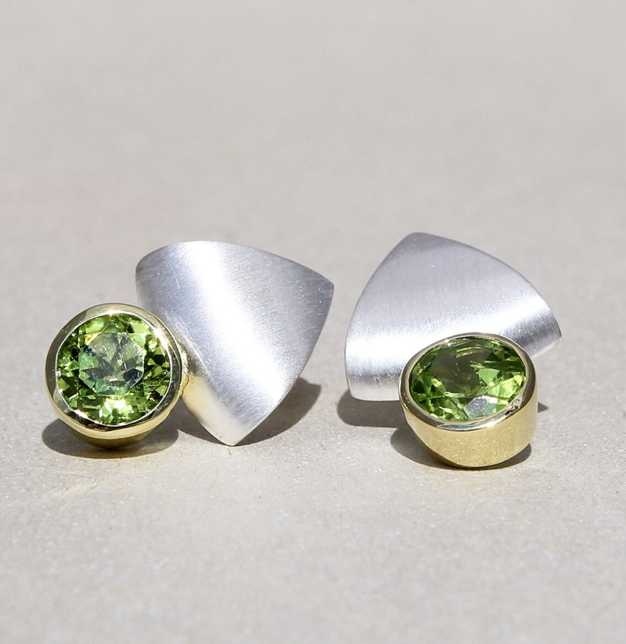 Campur Campur Silberohrstecker Mit 8 Mm Peridot, Bicolor Es1748P | Ohrringe