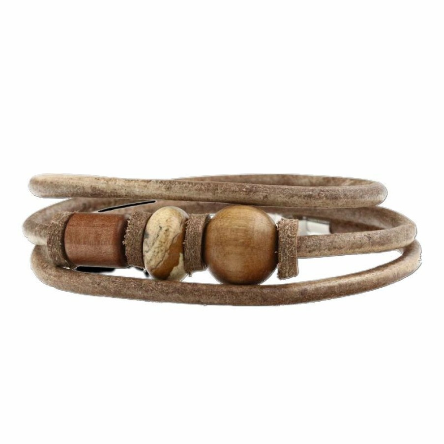 Eydl Eood Jewelry Eydl Wood Jewelry Herren Lederarmband Mit Holzperlen 19Cm 3301-3 | Armbander