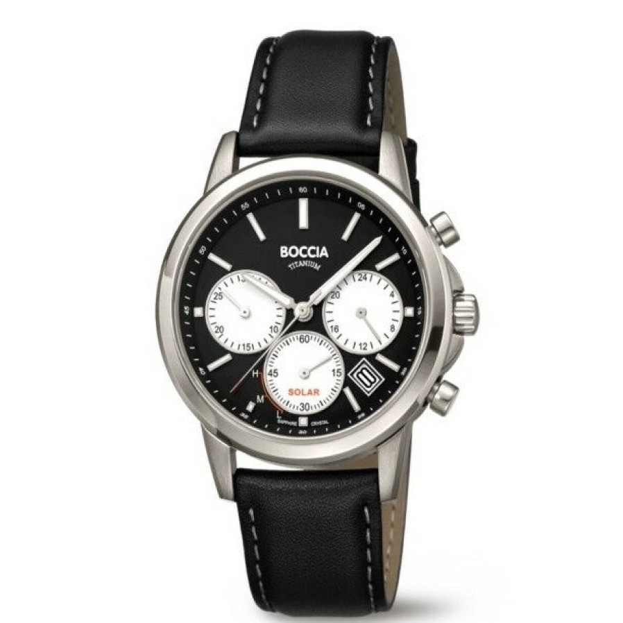 Boccia Boccia Herren Chronographen Lederarmband Schwarz 3742-01 | Chronographen