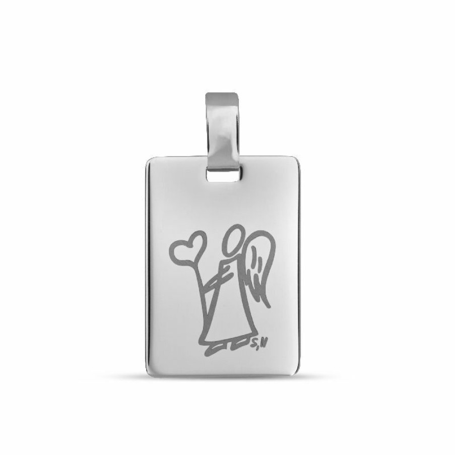 Dein-Juwelier Kollektion Kinder Anhanger Gravurplatte Mit Engel Silber 33.1053.R | Charms & Anhanger