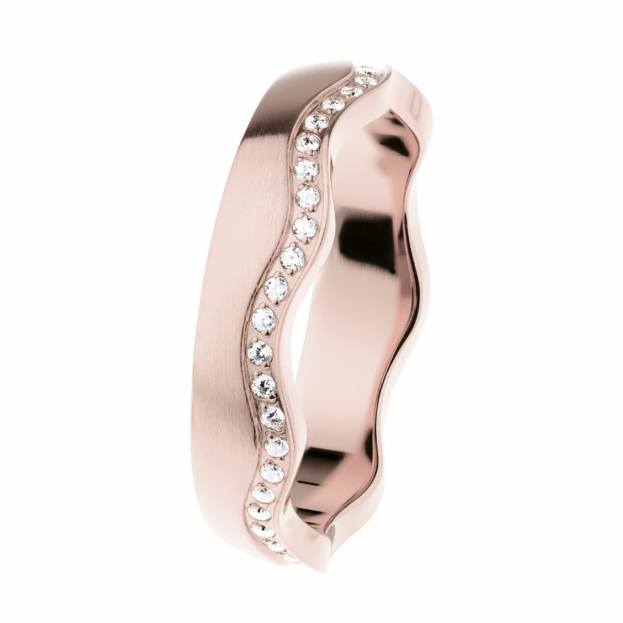 Ernstes Design Ernstes Design Damen Wellenring Mit Zirkonia Reihe Grose 57 Rosegold R580-57 | Ringe