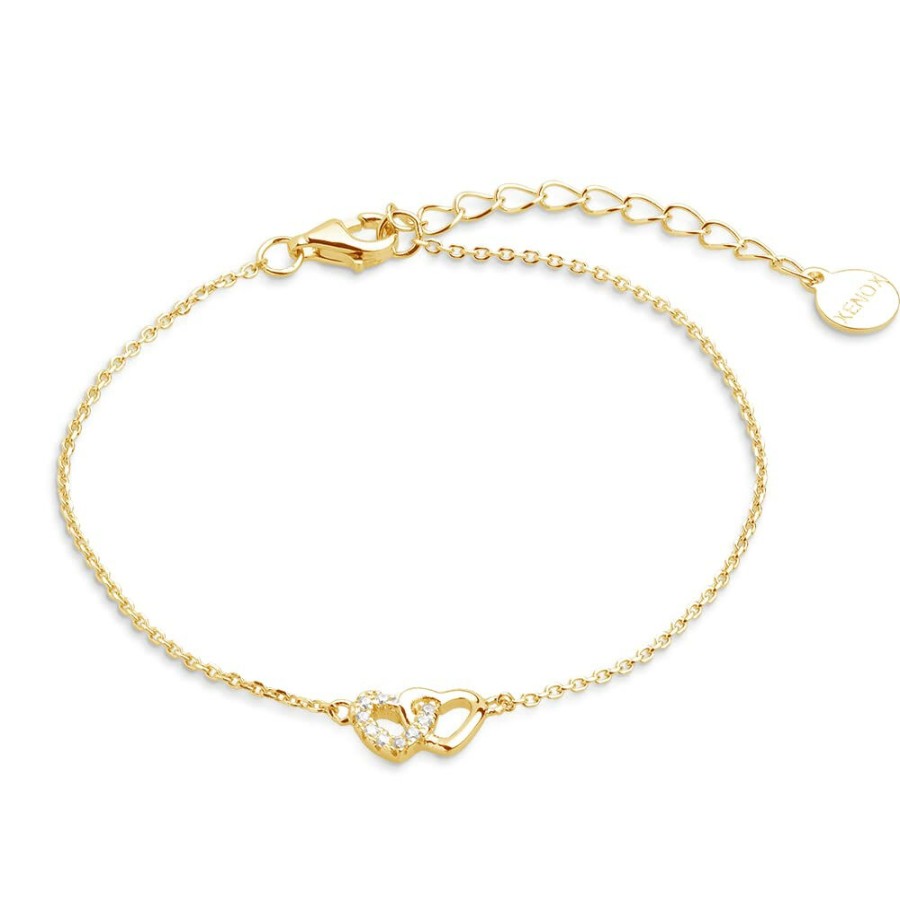 Xenox Xenox Damen Armband Mit Herzen Charm Anhanger Mit Zirkonia 18,5 Gold Xs3570G | Armbander