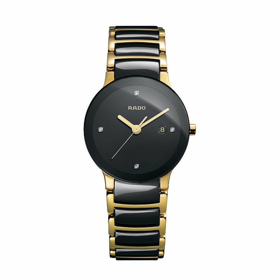 Rado Rado Damen Analoguhr Centrix Diamonds Schwarz Gold R30930712 | Analoguhren