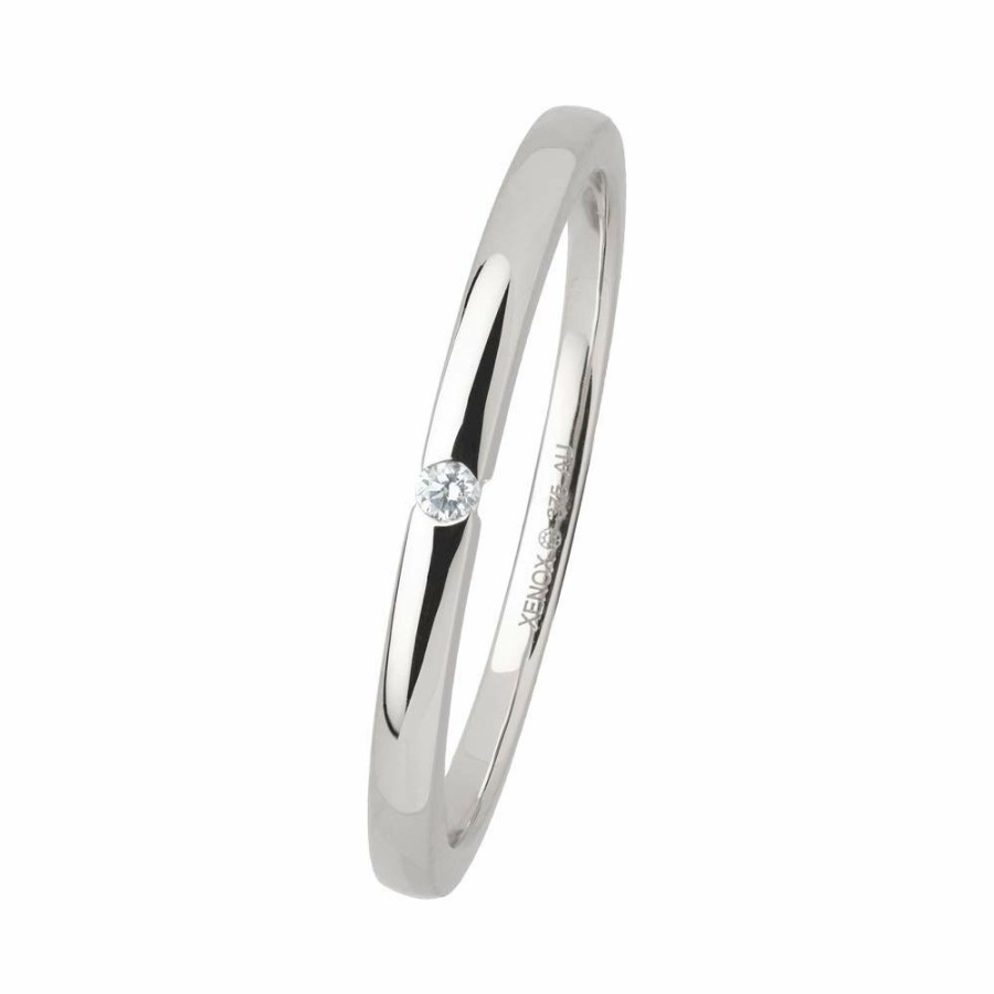 Xenox Ring 54 - Weisgold 375 Zart - Diamant 0,015Ct | Ringe