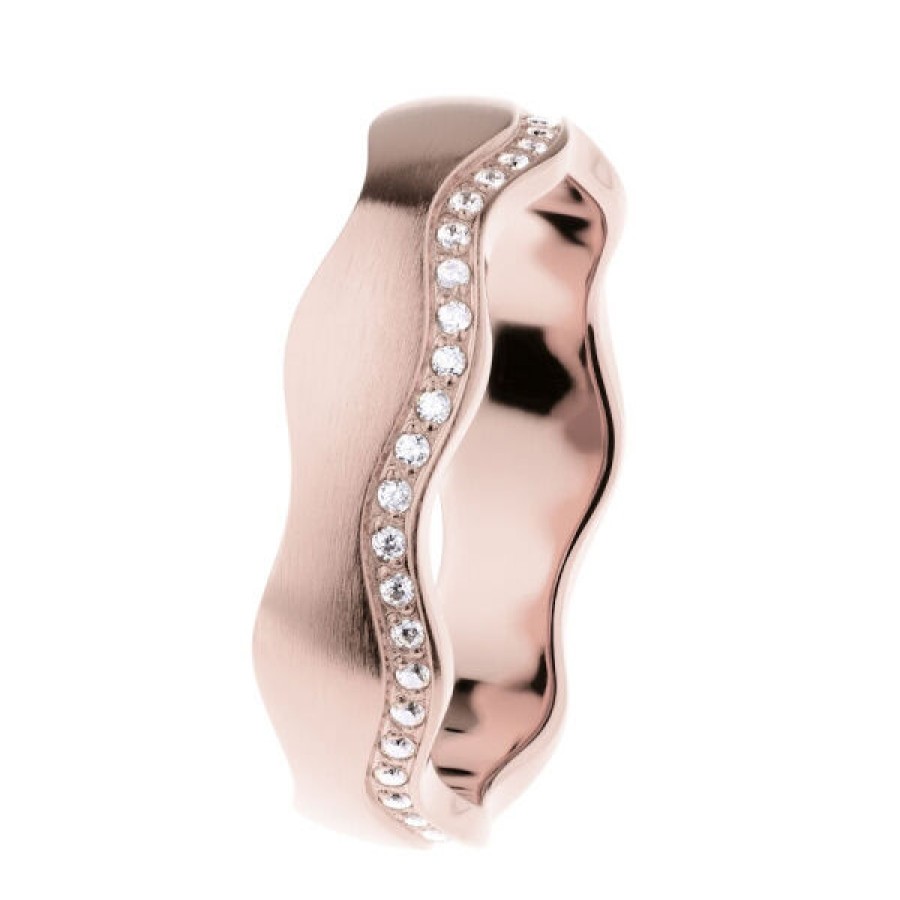 Ernstes Design Ernstes Design Damen Wellenring Zirkonia Reihe Grose 57 Rosegold R559-57 | Ringe