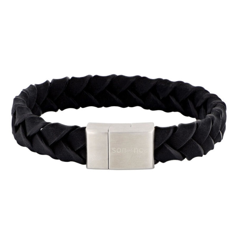 Son of Noa Son Of Noa Herren Armband Kalbsleder Geflochten Schwarz 897 023-Black19 | Armbander