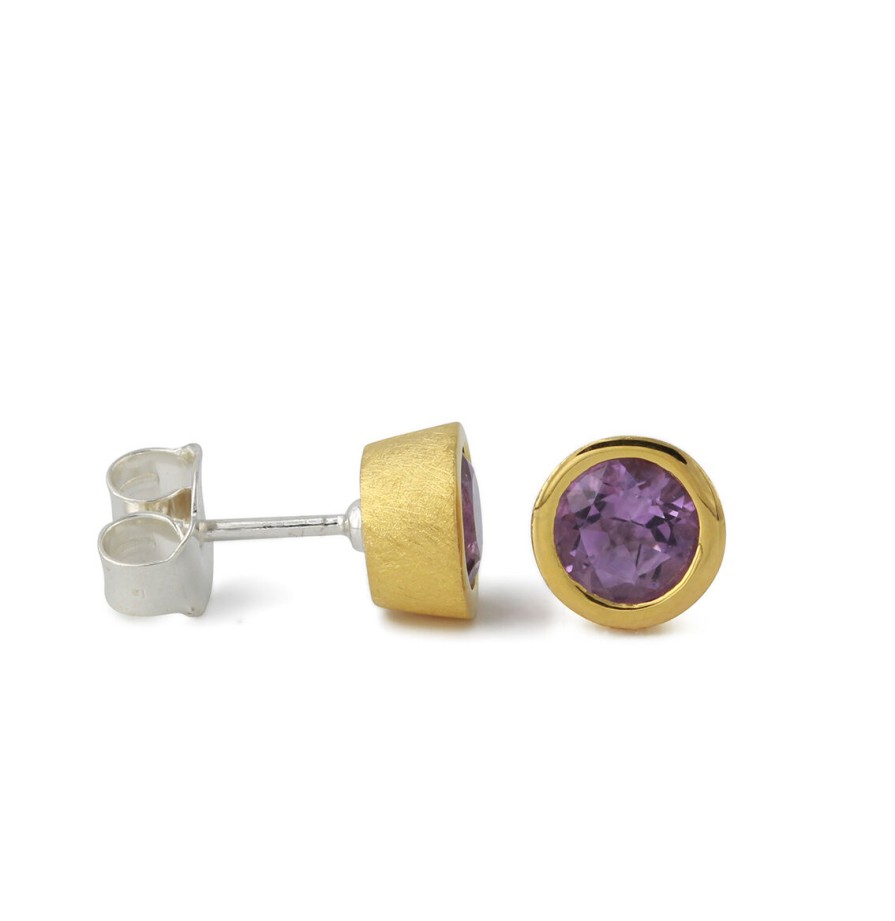 Campur Vergoldeter Silberohrstecker Rund Amethyst | Ohrringe